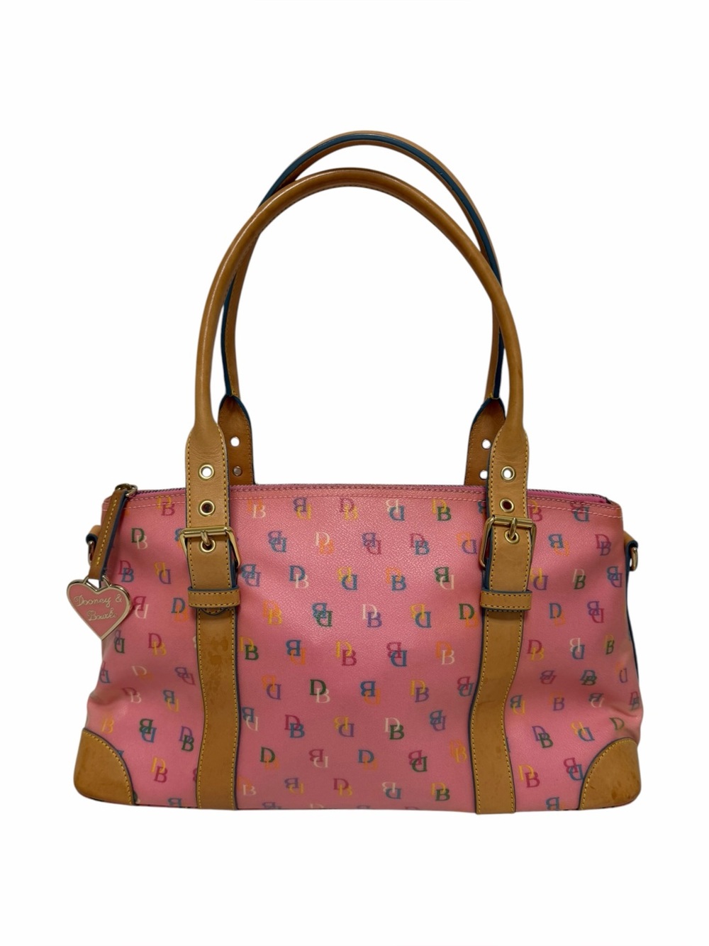 Dooney & Bourke Pink/Tan Logo Leather Shoulder Handbag